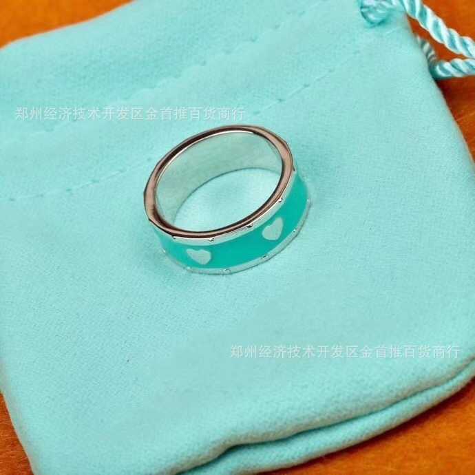 Designer tiffay and co Colla cadente Anello chiuso a forma di cuore Smalto verde Coppia di innamorati Argento