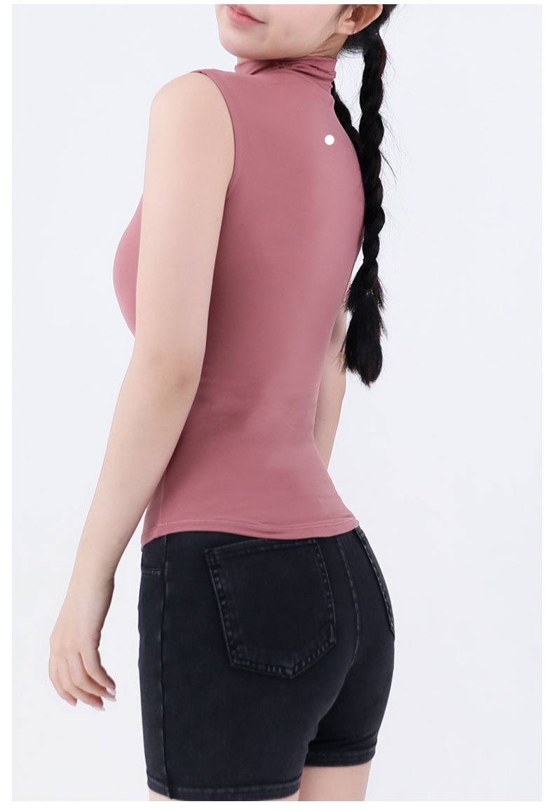 Ll camisa de yoga das mulheres roupa sem mangas gola alta respirável sem costura feminino fintness ginásio curto topo verão t camisa fn2357