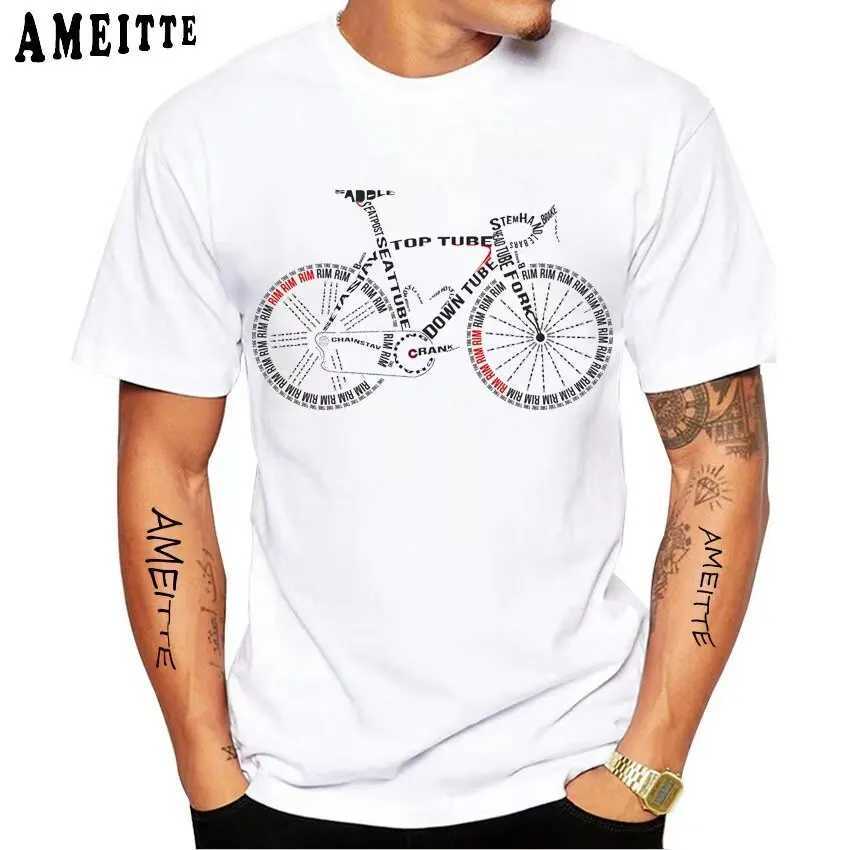 Men's T-Shirts Fixed Gear Bicycle Cyclist Painting T-Shirt New Summer Men Short Sleeve Road Bike Sport Lover White Casual Boy Tees Vintage Tops