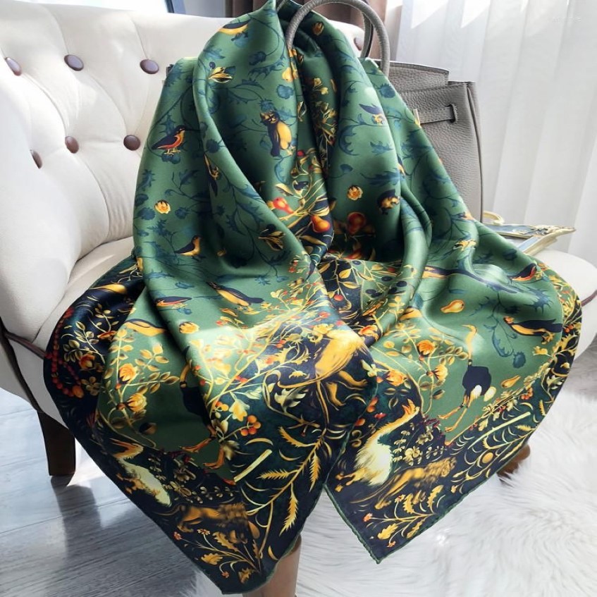 Foulards Foulard en soie verte 110cm Mulberry Bords roulés à la main Bandana Fleur Femme élégante Châle Designer Head Bandanas263a