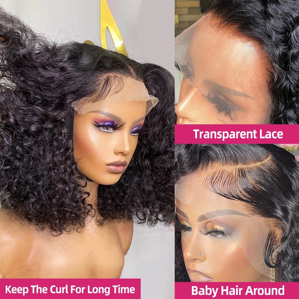 Perruque Bob Lace Front Wig naturelle bouclée, cheveux humains, Deep Wave, 13x6 HD, 13x4, 5x5, sans colle, pour femmes noires