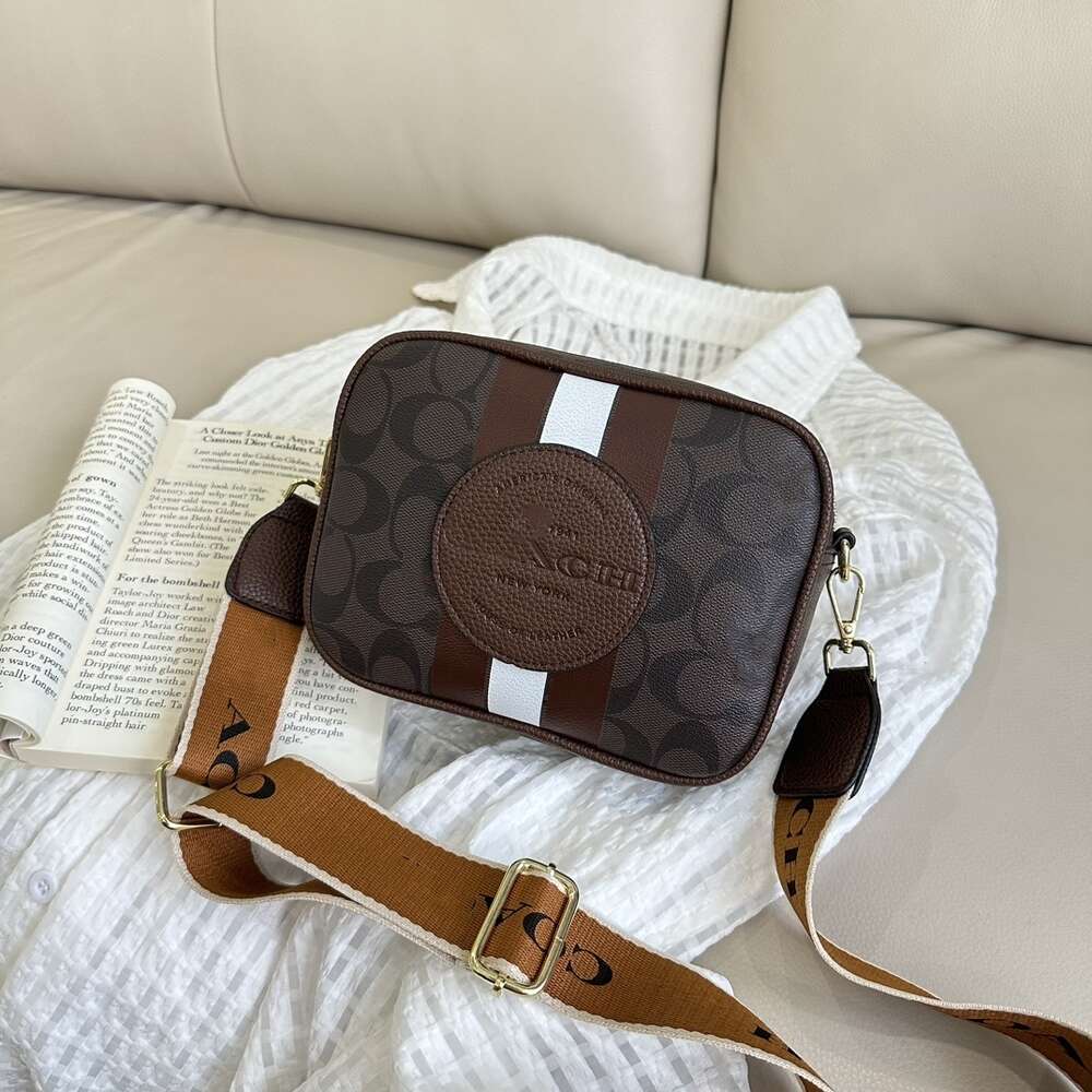 Cheap Wholesale Designer Handbags Olay New Colorful Stripe Dempsey Camera Bag Jacquard Canvas Panel Leather Small Square for Women