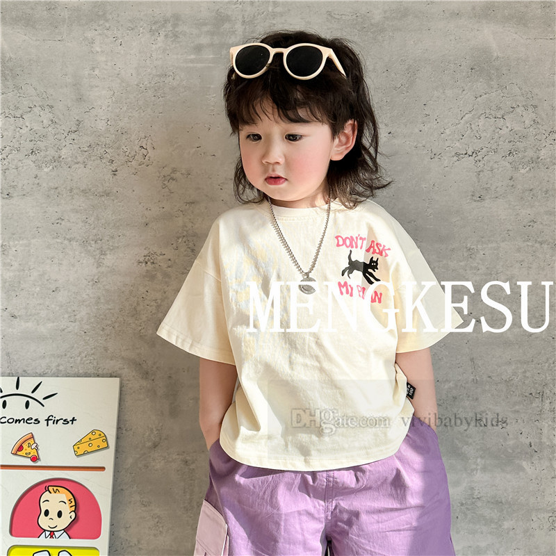 Garçons dessin animé lettre imprimé T-shirt enfants demi manches coton t-shirts occasionnels 2024 été enfants patchwork couleur poche shorts décontractés Z7154