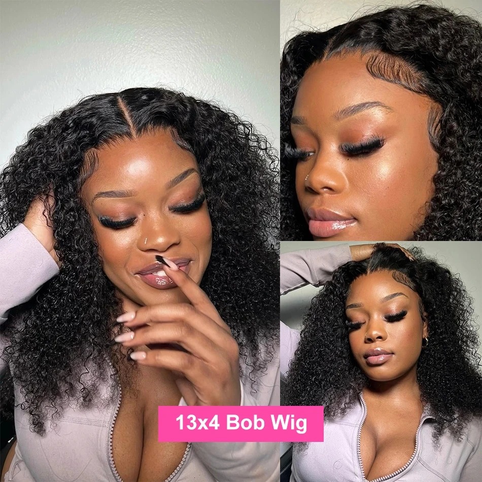 Kinky Curly Bob Brazilian Human Hair Lace Front Wigs 13x4 Lace Frontal 5x5閉鎖黒人女性のためのKinky Curly Wig 250密度