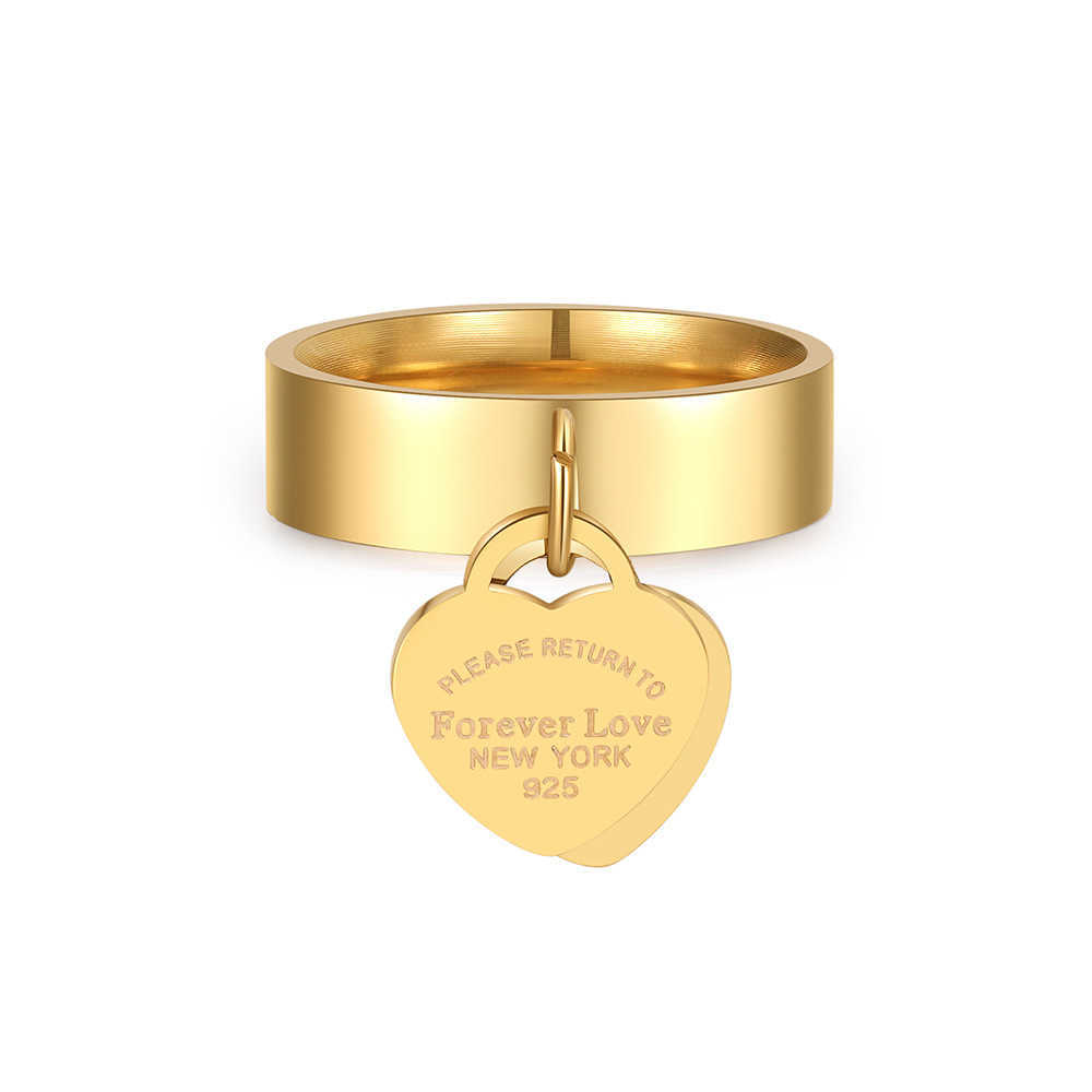 Ontwerper verkoopt Forever Love Letter Peach Heart Hanger Ring Vrouwelijke tiffay en co roestvrij staal