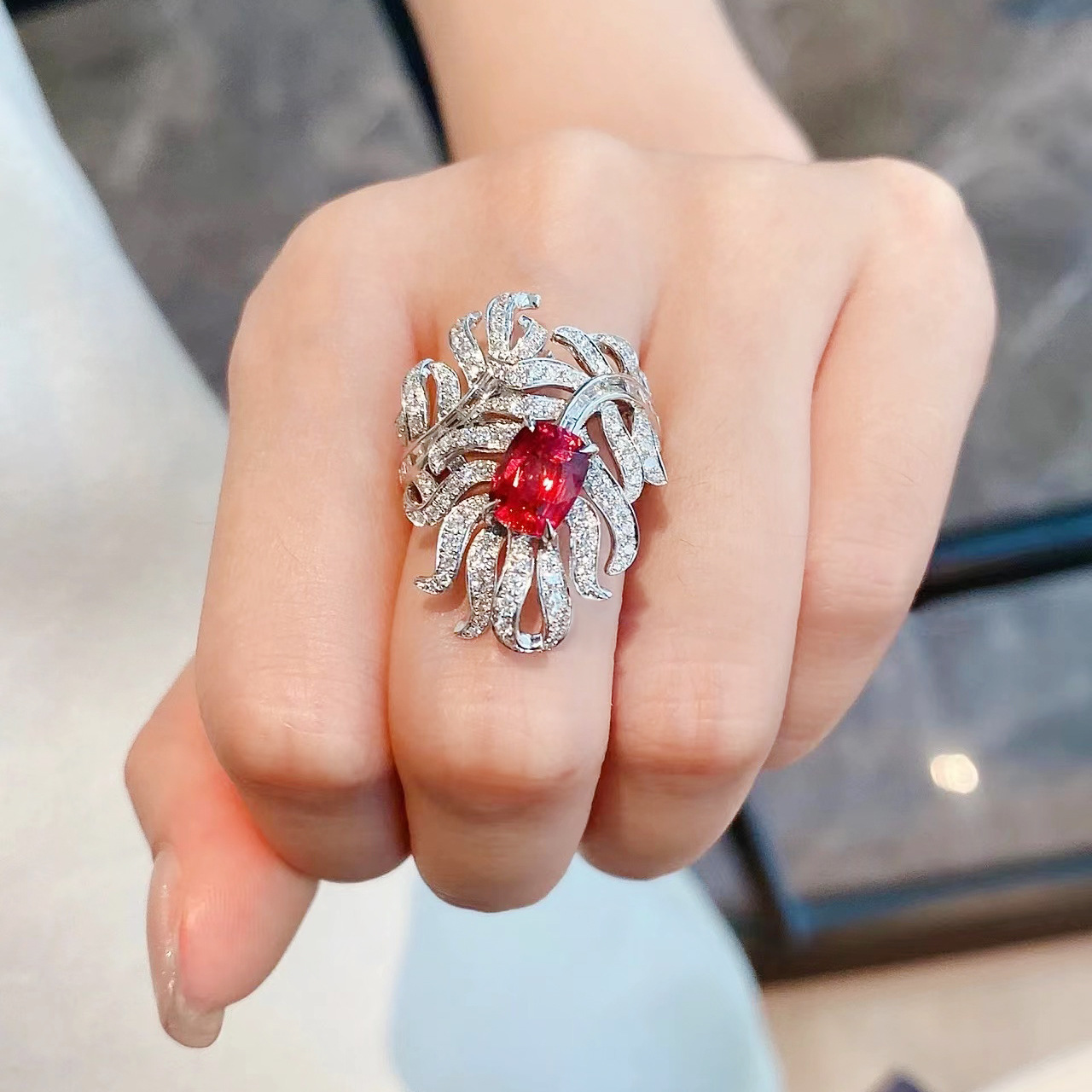 Handgemaakte Ins Prachtige trouwringen Luxe sieraden 925 sterling zilver Kussenvorm Robijn CZ Diamant Edelstenen Feest Eeuwigheid Dames Open Verstelbare Ring Cadeau