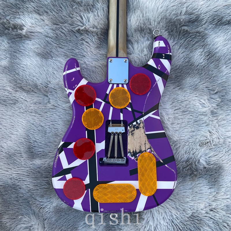 in stock Eddie Van Halen Heavy Relic purple Franken 5150 Electric Guitar Black White Stripes real reflector