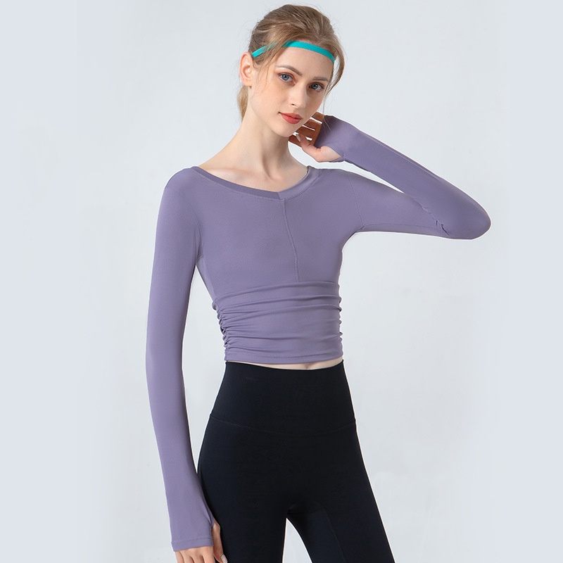 ll Damen-Yoga-Langarm-Hemdbluse, einfarbig, Sport, Fitness, Rundhalsausschnitt, Jogging, Sportbekleidung, atmungsaktiv, FSLS3094-T