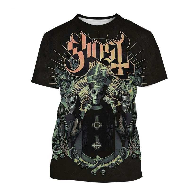 T-shirts pour hommes Summer Male Ghost Band Horreur 3D T-shirt imprimé Mode Fun Hip Hop Personnalité Street Baggy Plus Taille O Cou Top à manches courtes