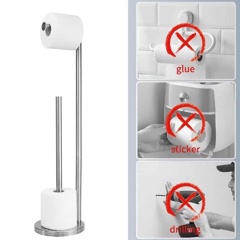 Toilet Paper Holders Black Floor Standing Toilet Paper Holder Stainless Steel Paper Roll Holder Storage Rack Bathroom Standing Paper Towel Holder 240313