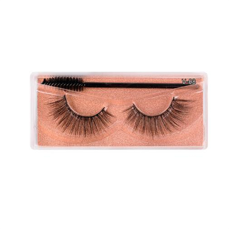 Faux cils 3D épais e de tiges de coton série V faux cils naturels minces cils naturels fille dame outils de maquillage de beauté des yeux 15 couleurs avec un pinceau