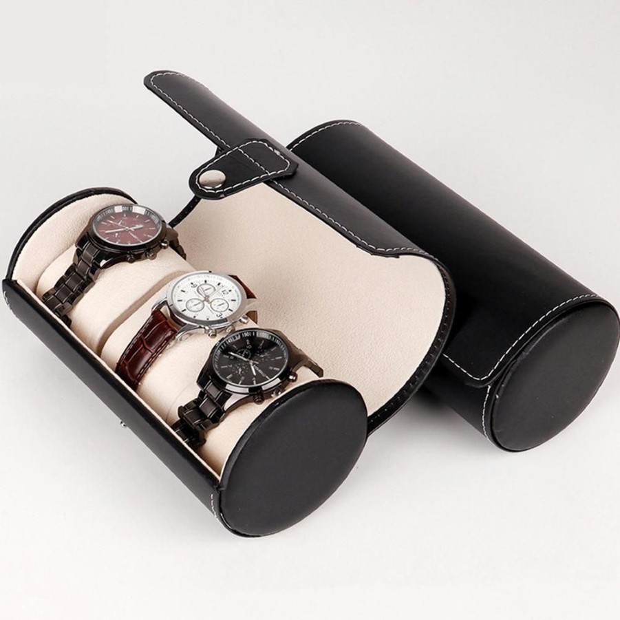 LinTimes Nuovo colore nero 3 slot scatola orologi custodia da viaggio rotolo da polso organizzatore collezionisti di gioielli1331h
