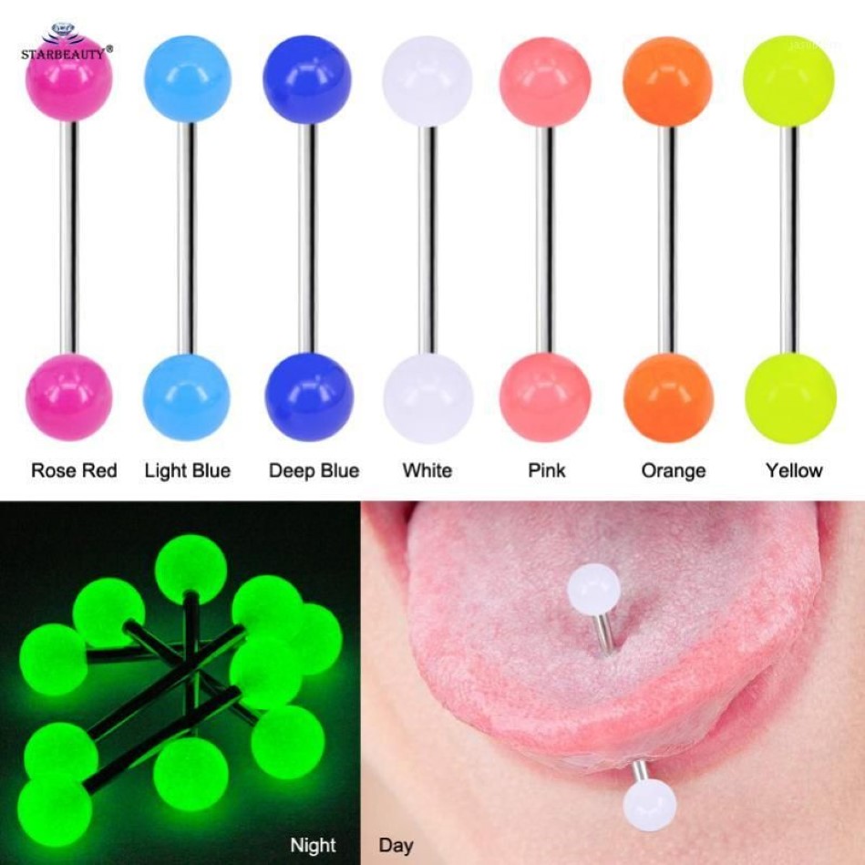 Starbeauty Noctilucent Barbell Lengua Piercing Anillo Acrílico Pezón Helix Langue Oreja Pircing Joyería1 Other220S