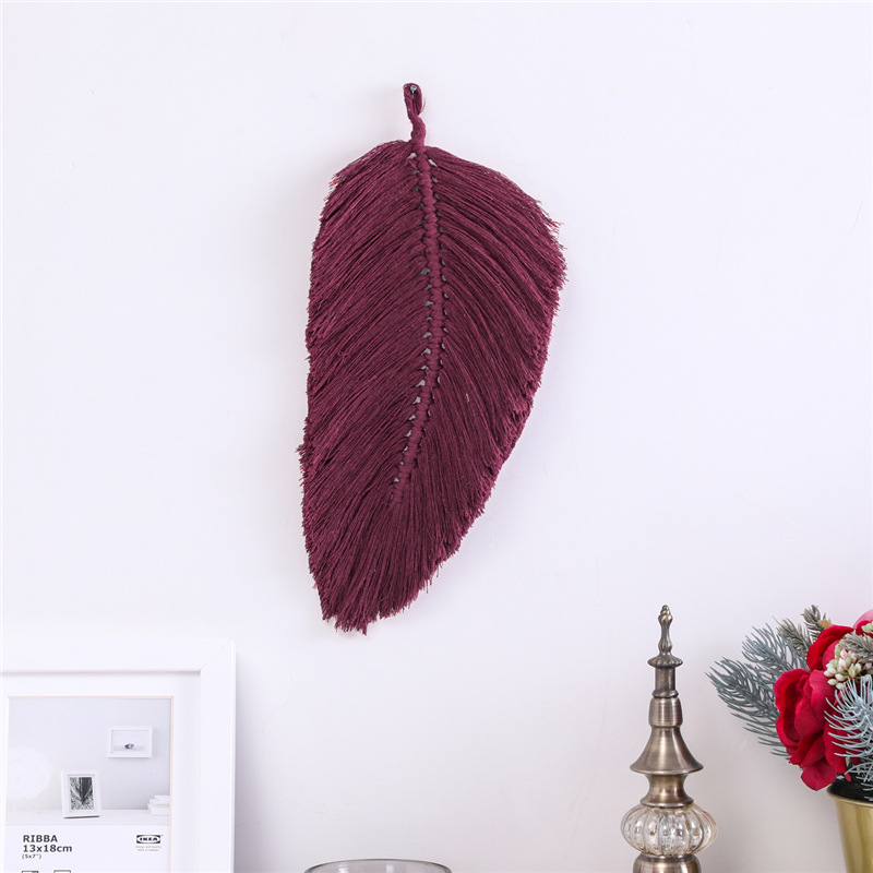 INS Nordic Room Hanging Leaves Handwoven Cotton Thread Tapestry Wall Carpet