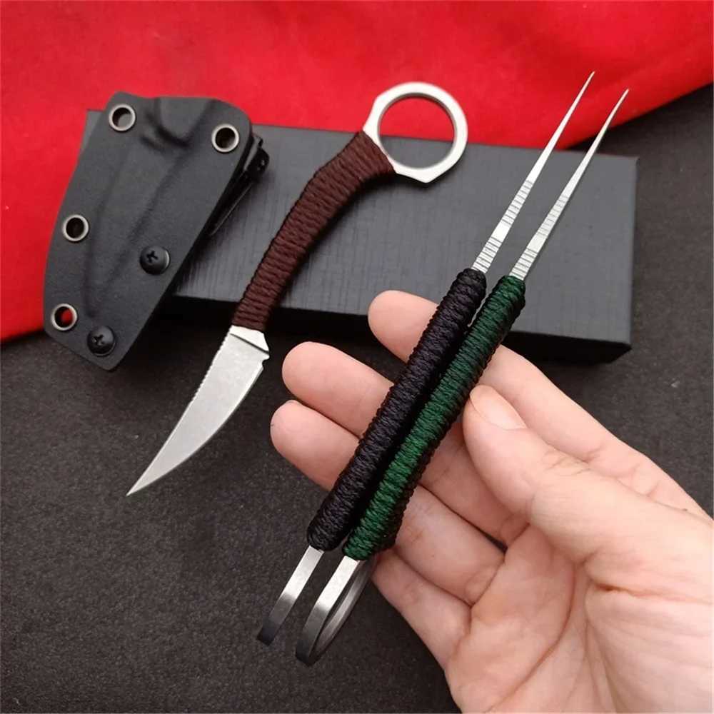 Couteaux de chasse de camping Couteau tactique lame fixe D2 lame en acier poignée corde couteaux droits extérieur portable outil de couteau universel EDC garde Kydex 240315