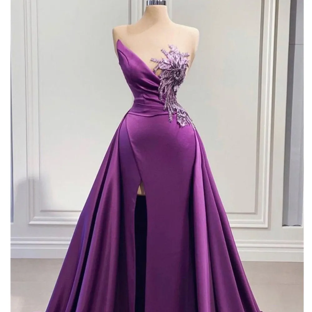 Aso Ebi Purple A Line Prom Dress Beaded Lace Evening Formal Party Second Reception Birthday Engagement Gowns Dresses