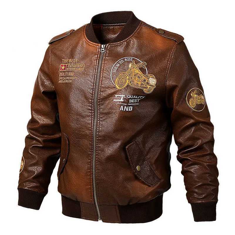 Jaquetas masculinas 2023 outono inverno homens motocicleta moda jaqueta casual couro bordado retro aviador jaqueta pu jaqueta quente overcoatl231123