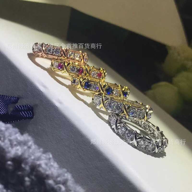 Designer tiffay and co 16 Stone Double Color Cross Contrast Ring Couple Matching X-shaped