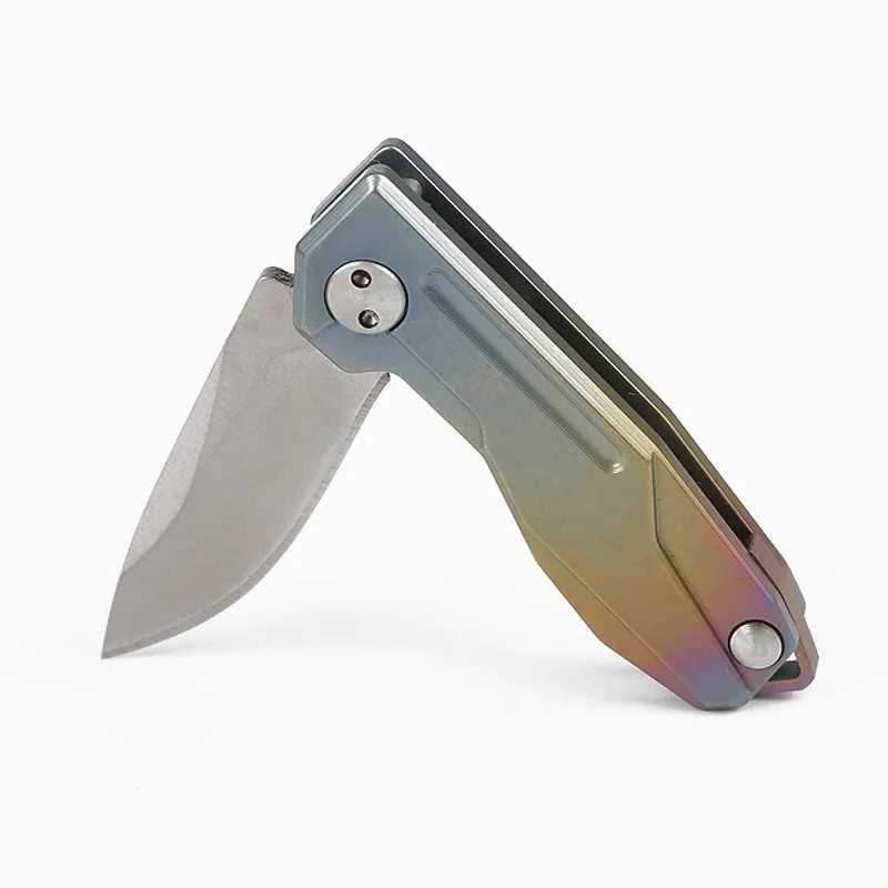 Camping Hunting Knives Miniature Titanium Alloy Folding Knife Portable Multi-Function Tool EDC Keychain Hanger Unpacking Knife Outdoor Camping Equipment 240315