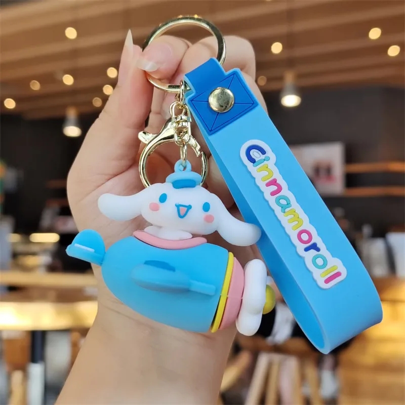 Wholesale Fashion Cute plush Keychain PVC Kuromi Rotating Airplane Keychain Cinnamoroll Car Keyring Dolls Toys Bag Backpack Pendant Gifts 2024