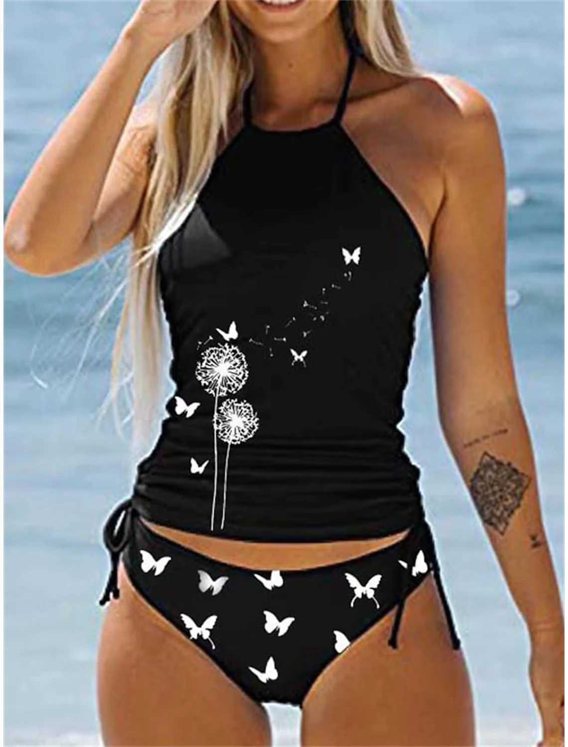 Simkläder 2023 fashionabla badkläder tankini sexig sommar badkläder tankini kvinnors strand badkläder fashionabla tryck tankini två bit strand kostym 240312