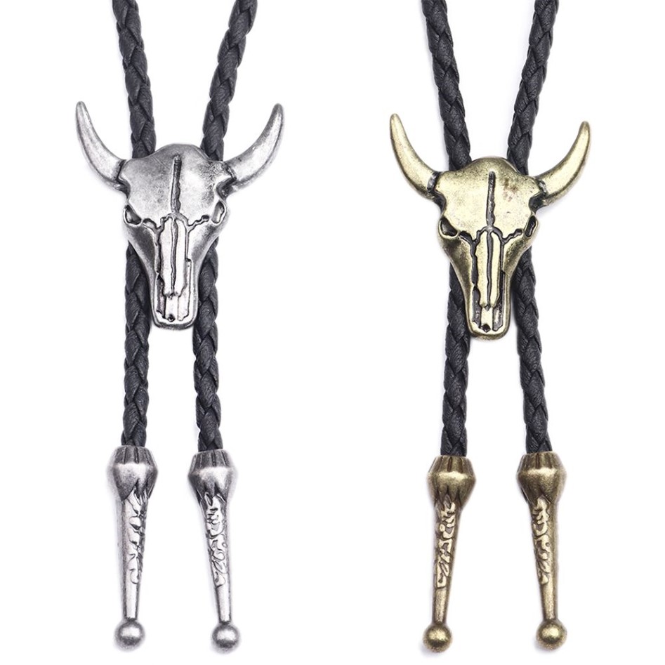 Moda uomo in pelle testa di mucca Bolo Tie collana gioielli retrò cowboy occidentale regali da uomo cravatta uomo accessori256l