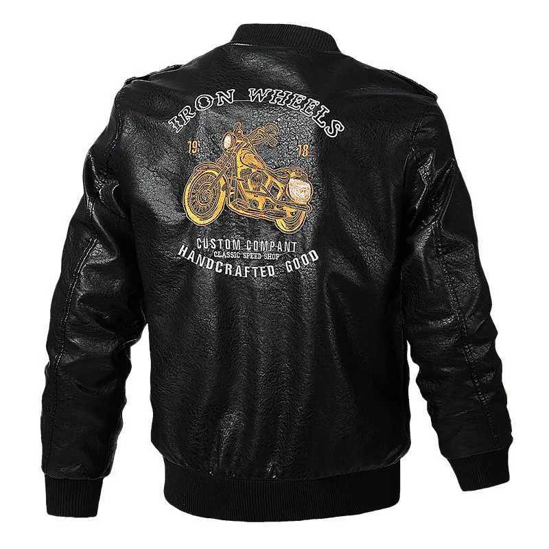 남성용 재킷 2023 가을 겨울 남성 오토바이 패션 재킷 캐주얼 가죽 자수 레트로 비행사 재킷 PU 재킷 따뜻한 궤양 231123