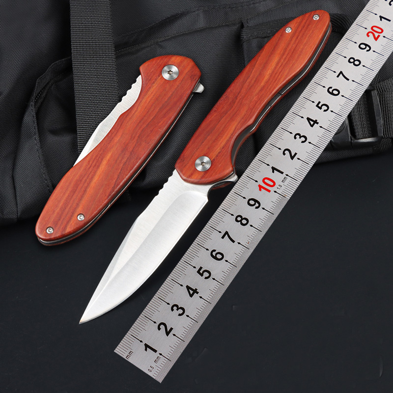 High Quality M7722 Flipper Knife 440C Satin Drop Point Blade Rosewood with Steel Sheet Handle Ball Bearing Outdoor Camping Hiking Fishing EDC Pocket Knives