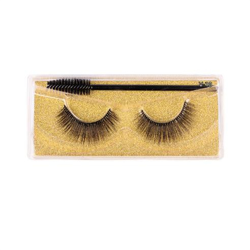 Faux cils 3D épais e de tiges de coton série V faux cils naturels minces cils naturels fille dame outils de maquillage de beauté des yeux 15 couleurs avec un pinceau