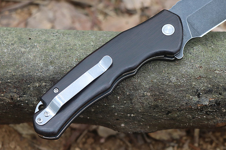 M7723 flipper kniv 440C svart stentvätt Drop Point Blad trä med stålplåthandtag Bollbärande utomhuscamping Vandring Fiske EDC Pocket Knives