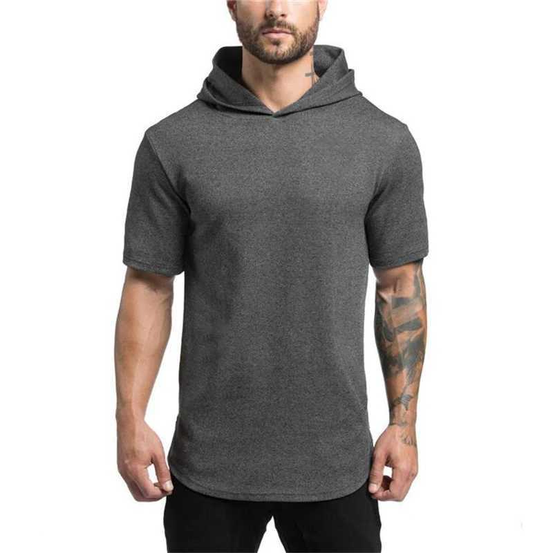 Homens camisetas Nova planície fitness com capuz camiseta homens streetwear sólido musculação manga curta camiseta slim fit tshirt ginásios camiseta homme