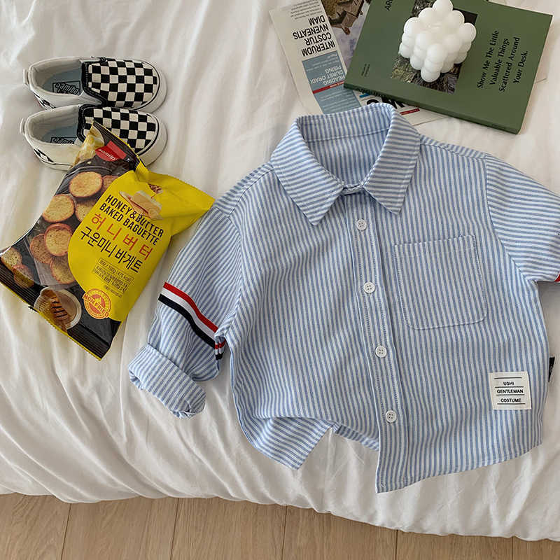 Thoms Tong Chenchens Mom Boys Western Blossom Boyy Boys Shirt Style Academy Stirt Long Sleeved Shirt Top Stripe Trendy Tb Brownee