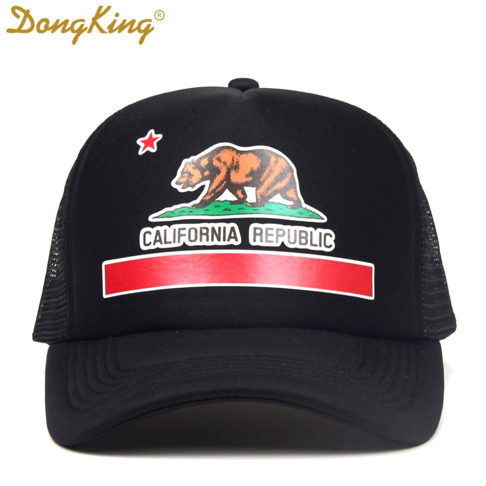 DongKing Fashion Trucker Cappello California Flag Snapback Berretto a rete Retro California Love Vintage California Republic Bear Top D1811060267R