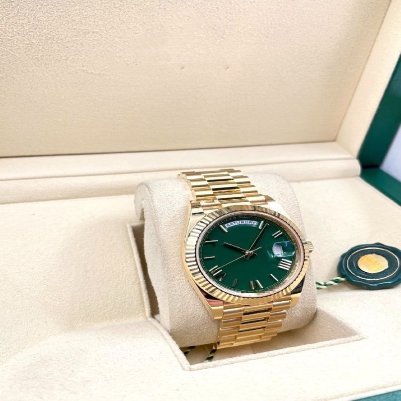 Luxe mode herenhorloge 41 mm dagdatum ref. 228238 groene wijzerplaat topkwaliteit 18k goud roestvrijstalen band automatisch mechanisch polsw270b