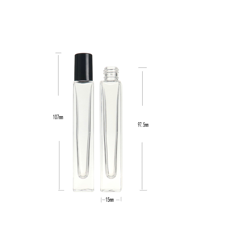 Rolo de vidro transparente quadrado vazio de 10ml, garrafa com tampa dourada, bola de rolo de aço inoxidável para perfume de óleo essencial