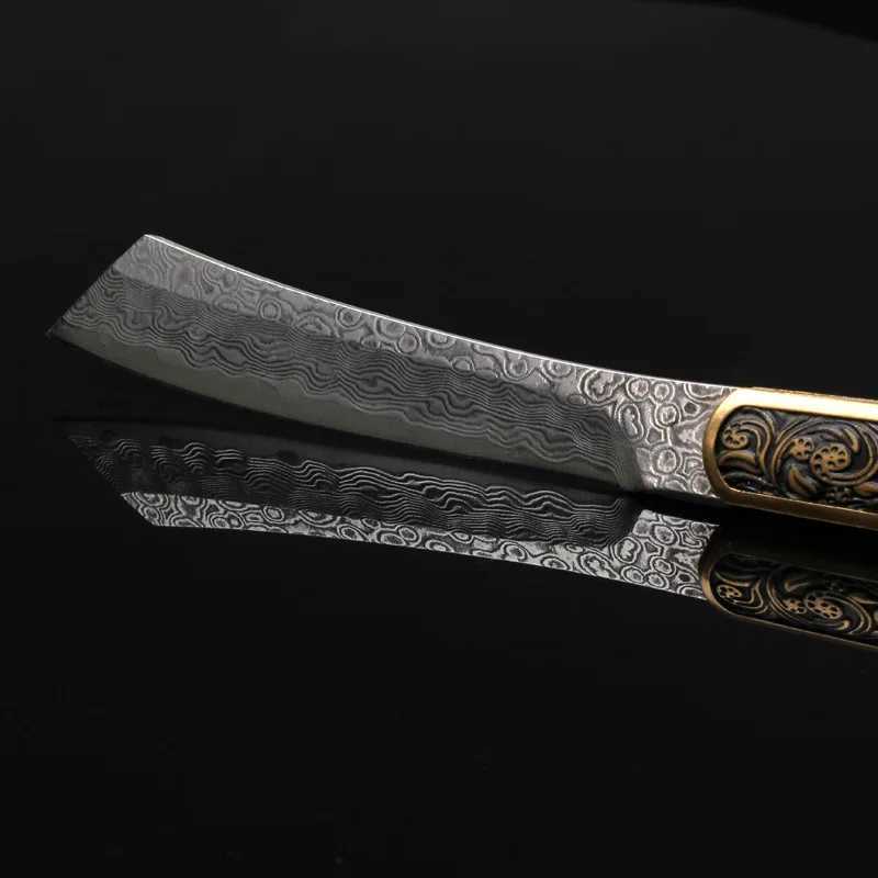 Camping Hunting Knives Dropship DIY Semiprodukter Billets Damascus Steel Blade Solid Fruit Knife Outdoor Camping Cutter Brass Accessories 240315