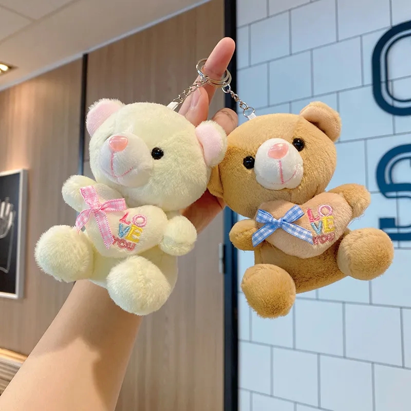 12cm Kawaii Mini Cute Bear Rabbit Dog Plush Keychain Toys Soft Love Animal Stuffed Keyring for Girls Kids Gift 2024