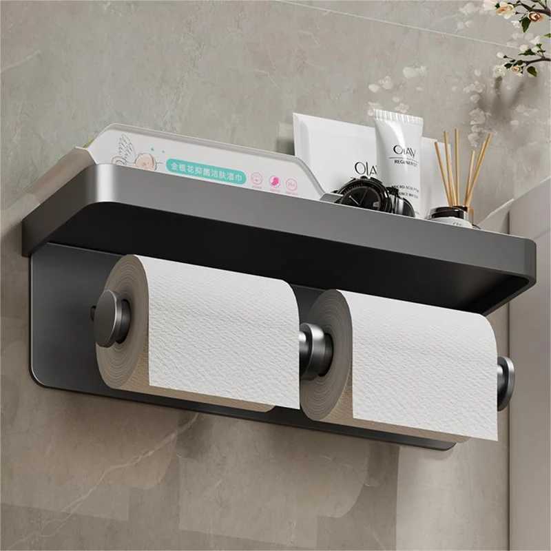Suportes de papel higiênico liga de alumínio suporte de papel higiênico banheiro montagem na parede wc papel telefone prateleira toalha rolo prateleira acessórios 240313