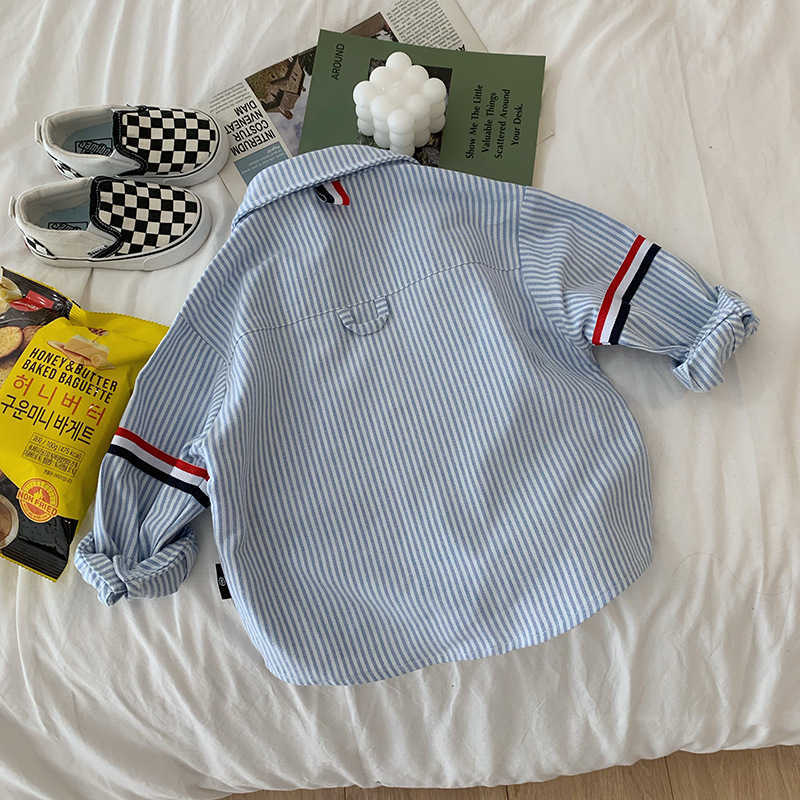 Thoms Tong Chenchens Mom Boys Western Blossom Boyy Boys Shirt Style Academy Stirt Long Sleeved Shirt Top Stripe Trendy Tb Brownee