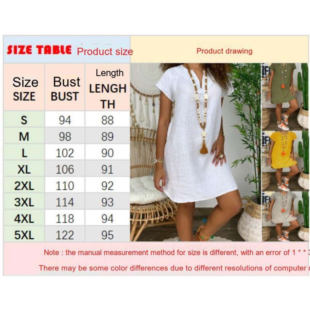 Womens Dress Summer Woven Linen Loose Casual Short Sleeve