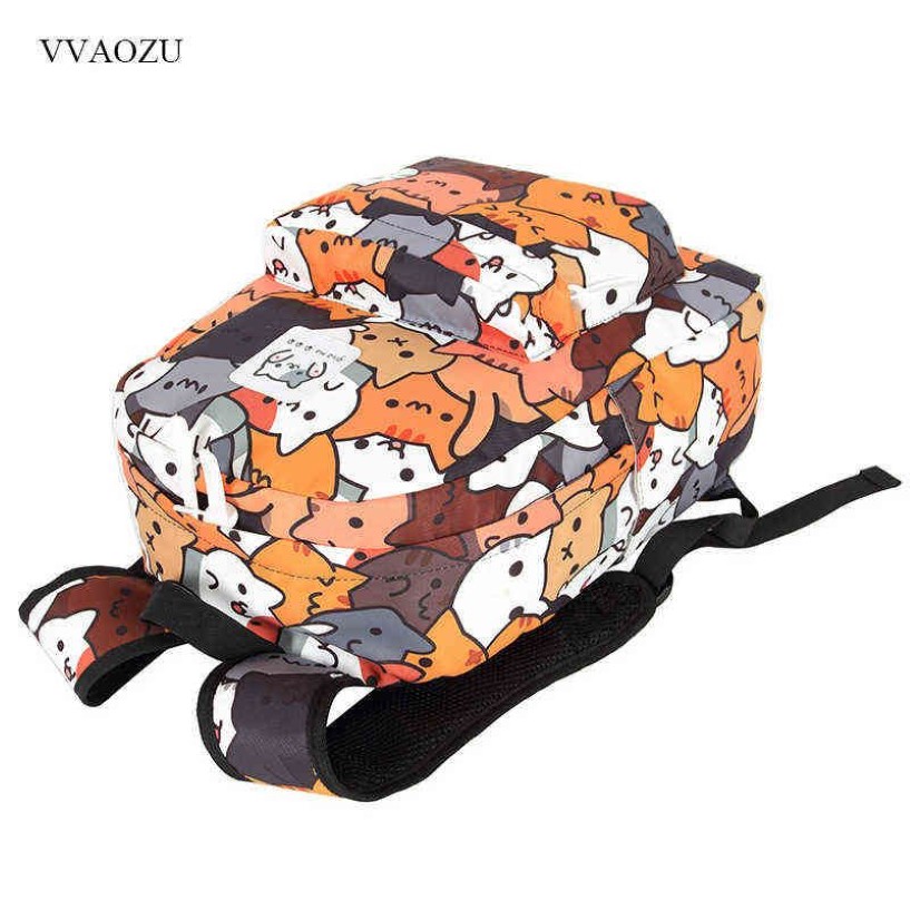 Anime Neko Atsume Women Backpack Cartoon Mochila for Girls Boys Travel Rucksack Cute Cat Printing Shoulder Bag for Teenage H220427255g