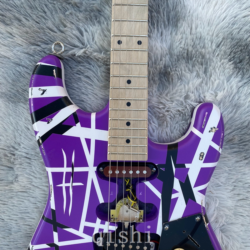 Eddie Van Halen Heavy Relic purple Franken 5150 Electric Guitar Black White Stripes Floyd Rose Tremolo Bridge real reflector