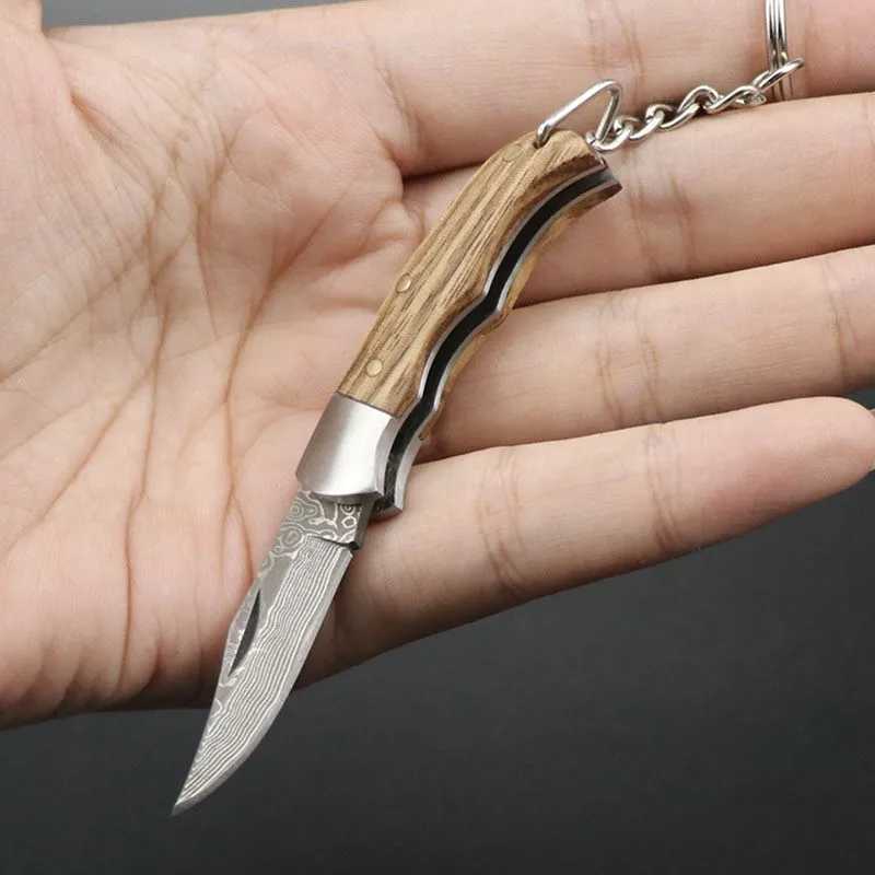 Camping Jagdmesser Taschenmesser Damaskus Holzgriff faltbares Schlüsselbundmesser zum Auspacken Survival Gadgets Multitool Handwerkzeug 240315