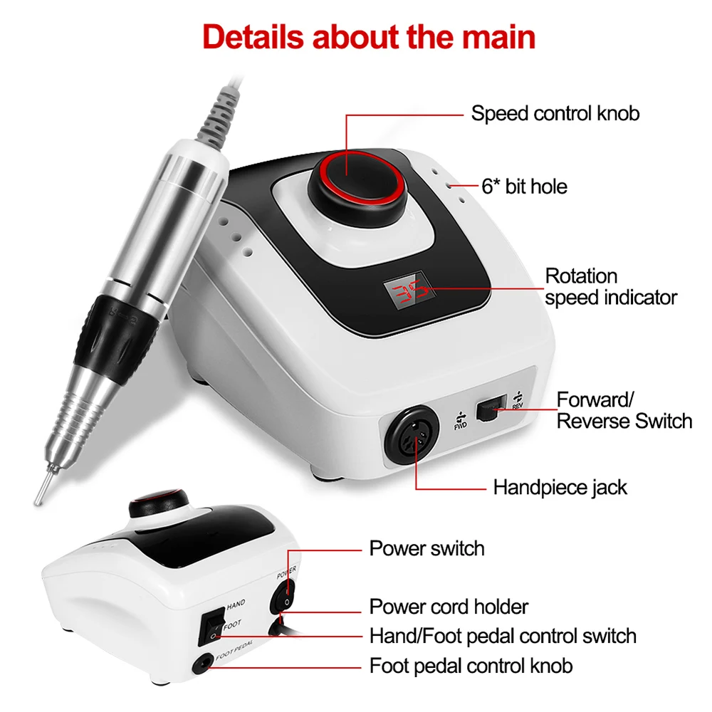 Kit 35000 rpm Electric Nail Drill Manicure Professional Manicure Pedicure Drill Accessories Electric Nail File med Cutter Nail Tools