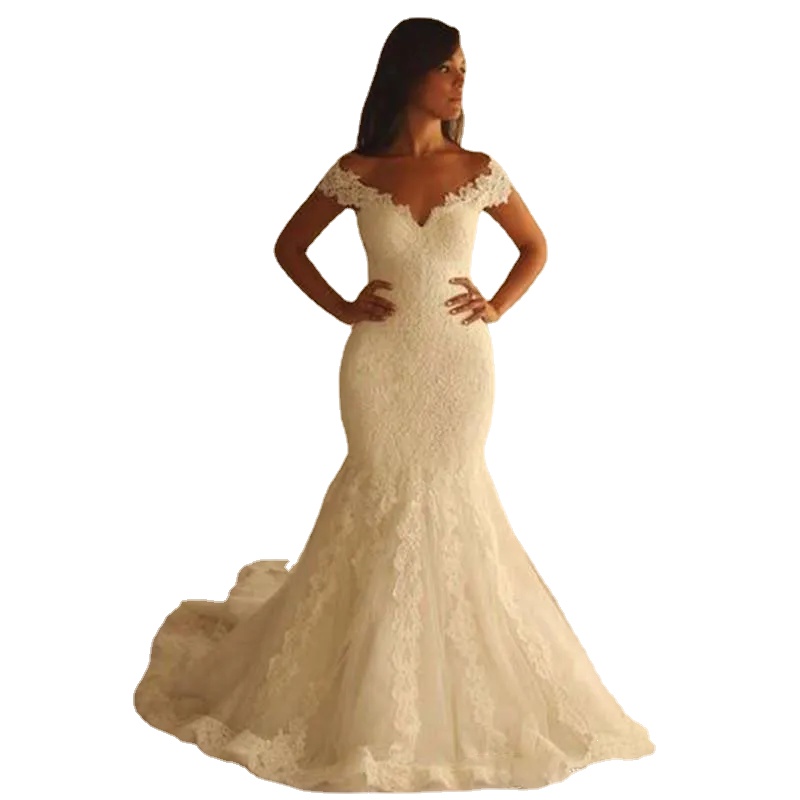 Fora dos ombros sereia vestidos de casamento feminino medidas vestidos de novia sexy rendas apliques vestidos de casamento