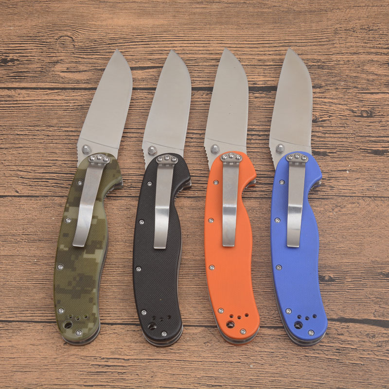 High Quality A2303 Folding Knife 8Cr13Mov Satin Drop Point Blade G10 with Steel Sheet Handle Outdoor Camping Hiking EDC Survival Tactical Knife EDC Pocket Knives