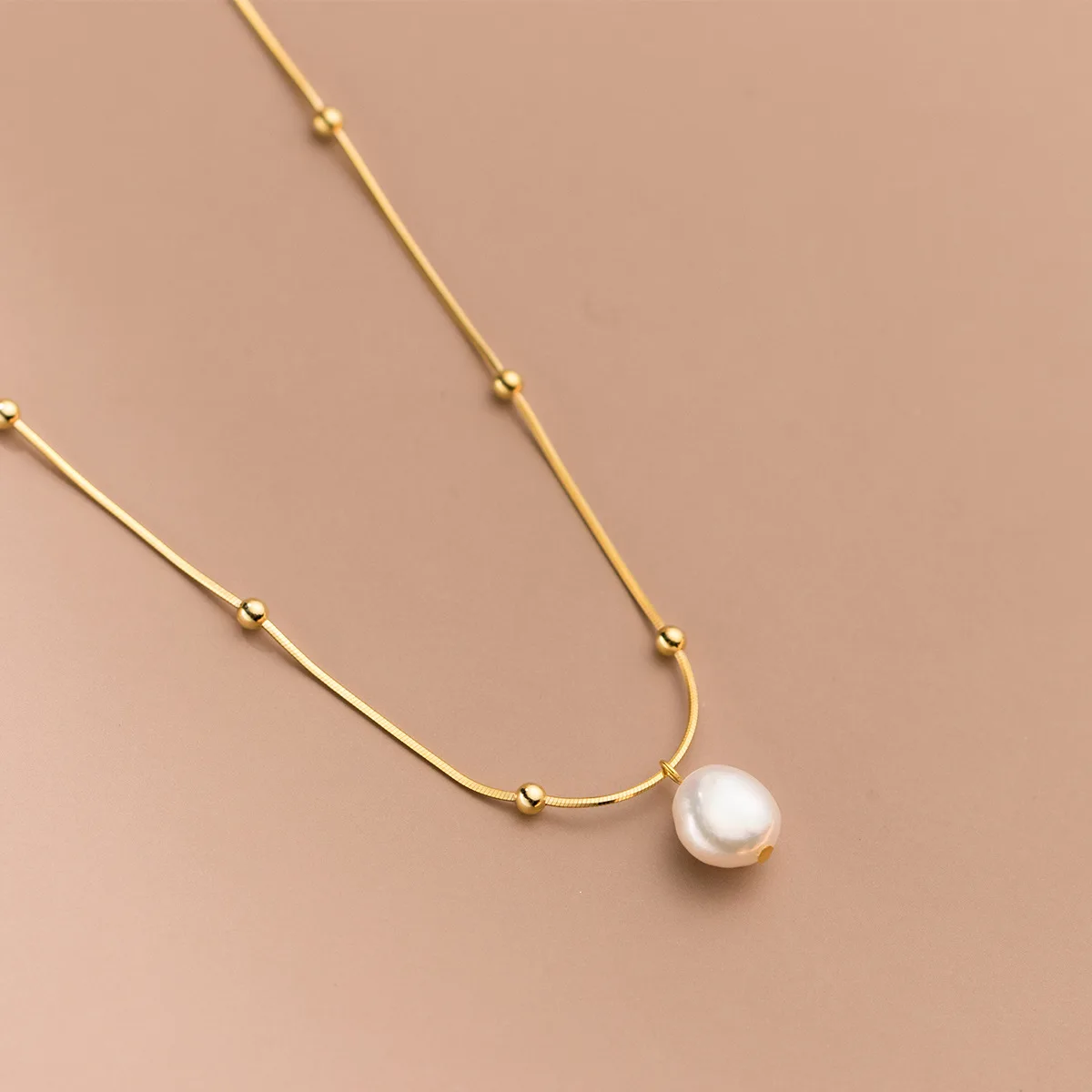 S925 Sterling Silver Fashion Simple Snake Bone Chain Natural Baroque Pearl Necklace For Women Elegant clavicle smycken