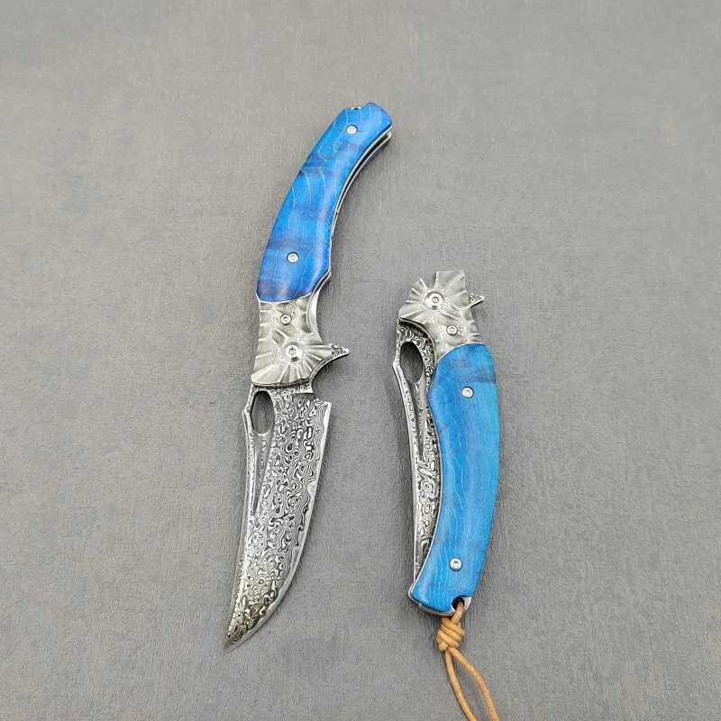 Camping Hunting Knives Damascus Hunting Outdoor Folding Camping Knife Fruit Cutter Wooden Rescue Tool EDC Multi Color Knife 240315