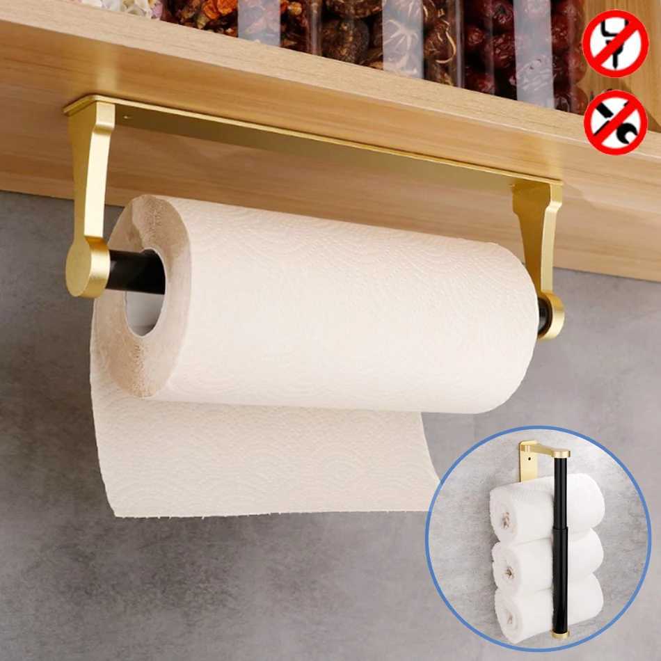 Toilet Paper Holders Toilet Paper Holder Adhesive Kitchen Bathroom Aluminum Matt Gold Black Sliver Stand WC Paper Towel Hanger Rack Tissue Roll Shelf 240313