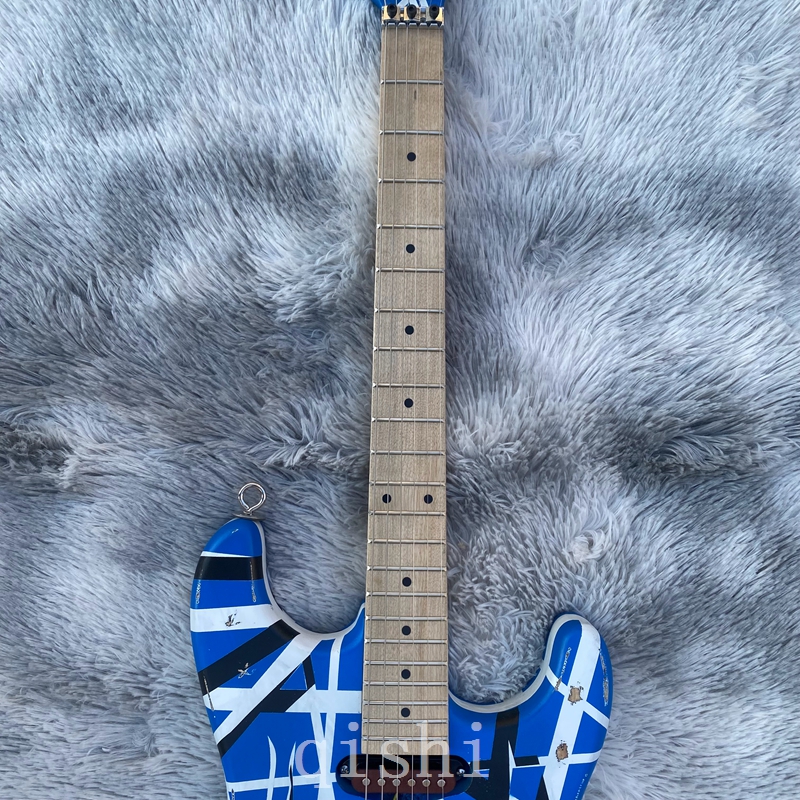 in stock Edward Eddie Van Halen Heavy Relic blue Franken 5150 Electric Guita Floyd Rose Tremolo Bridge Slanted Pickup real reflector